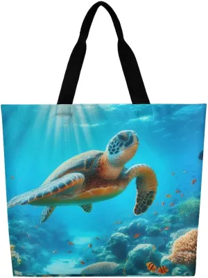 Seaside Beach Shells Starfis Tote Bag Beach Bag Reusable Shoulder Bag for Gym, Shopping, Travel