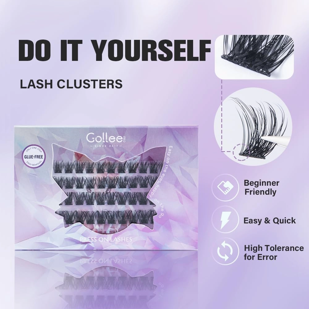 Self Adhesive Eyelashes, No Glue Needed Self Adhesive Lash Clusters, Reusable Pre-Glued Eyelashes No Remover No Residue for Beginners