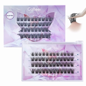 Self Adhesive Eyelashes, No Glue Needed Self Adhesive Lash Clusters, Reusable Pre-Glued Eyelashes No Remover No Residue for Beginners