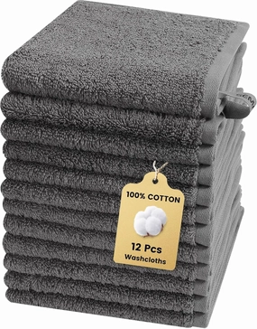SEMAXE 100% Cotton Washcloths 12-Pack, 13 × 13 Inch Soft Luxury Face Towels – Super Absorbent & Quick-Dry, Premium Cloth with Hanging Loop, Oeko-TEX Certified, Gift-Ready Box