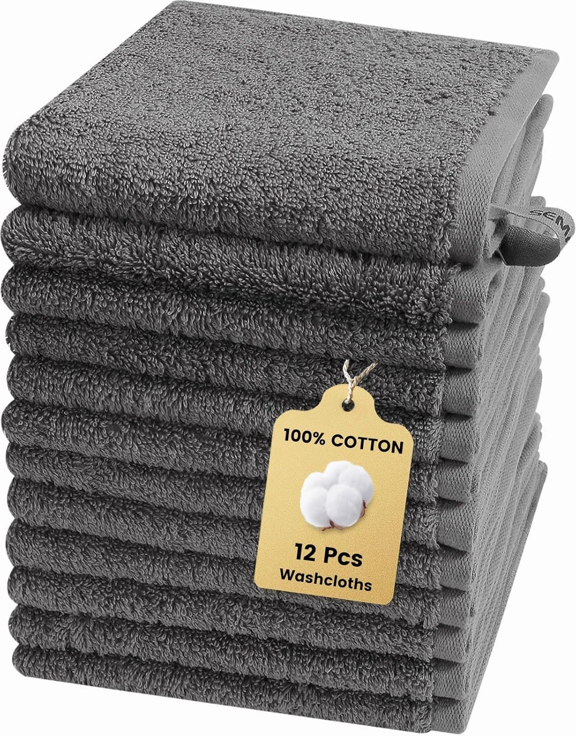 SEMAXE 100% Cotton Washcloths 12-Pack, 13 × 13 Inch Soft Luxury Face Towels – Super Absorbent & Quick-Dry, Premium Cloth with Hanging Loop, Oeko-TEX Certified, Gift-Ready Box