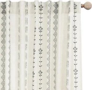 Semi Sheer Linen Curtains for Living Room 84 Inches Long,Black and Cream Colored Farmhouse Boho Window Curtains for Bedroom Cortinas para Sala Modernas 2025
