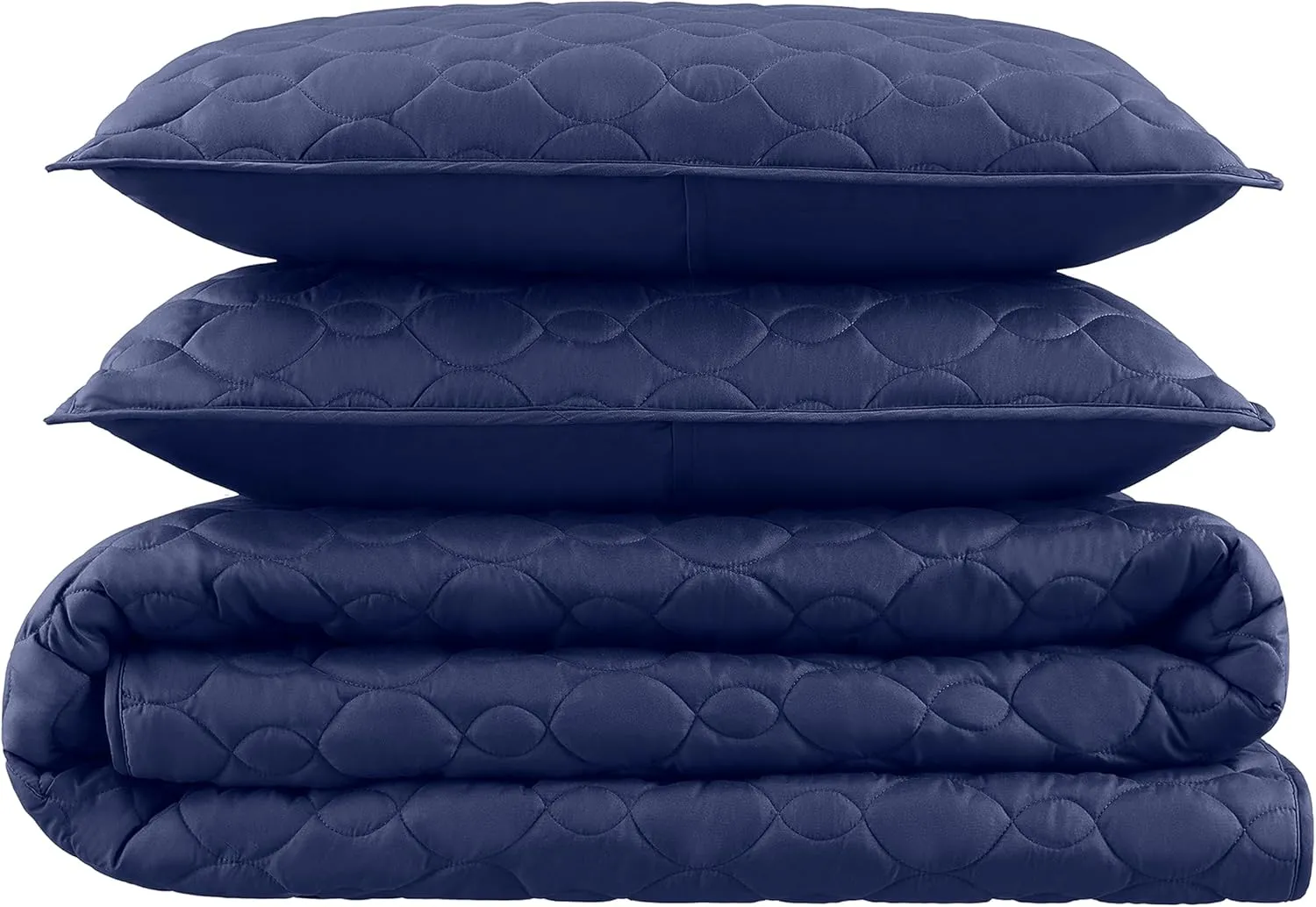 Serta Simply Comfort Soft Modern 3 Piece Solid Bedding Quilt Set with Pillow Case for All Season, Full/Queen, Navy