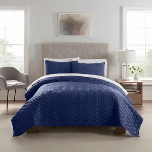 Serta Simply Comfort Soft Modern 3 Piece Solid Bedding Quilt Set with Pillow Case for All Season, Full/Queen, Navy