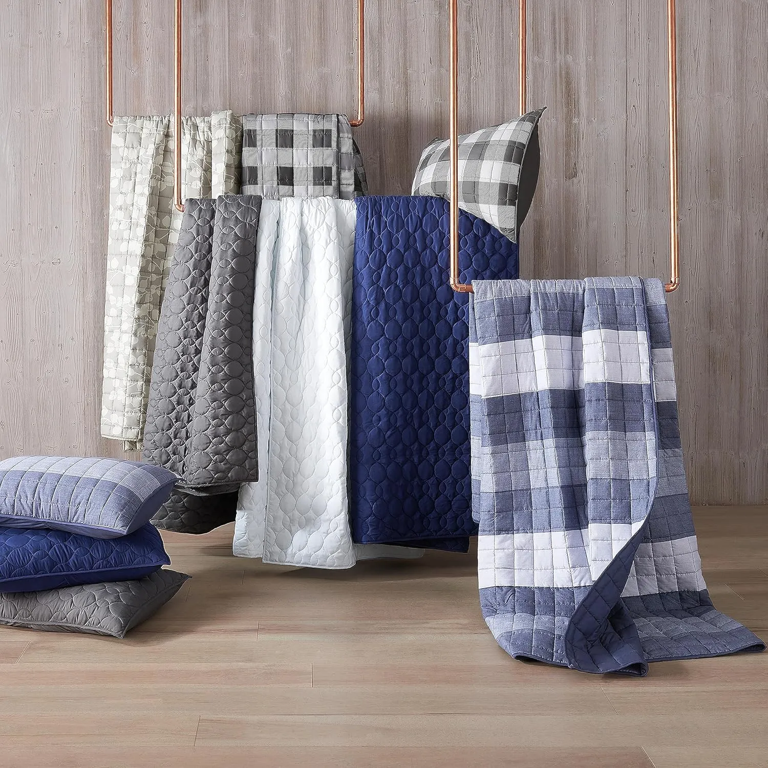Serta Simply Comfort Soft Modern 3 Piece Solid Bedding Quilt Set with Pillow Case for All Season, Full/Queen, Navy