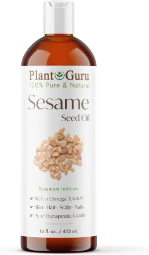Sesame Seed Oil 16 fl. oz. – Cold Pressed, 100% Pure & Natural Carrier for Skin, Face, Body, Hair, and Cooking. Great for DIY Creams, Lotions, and Lip Balms.