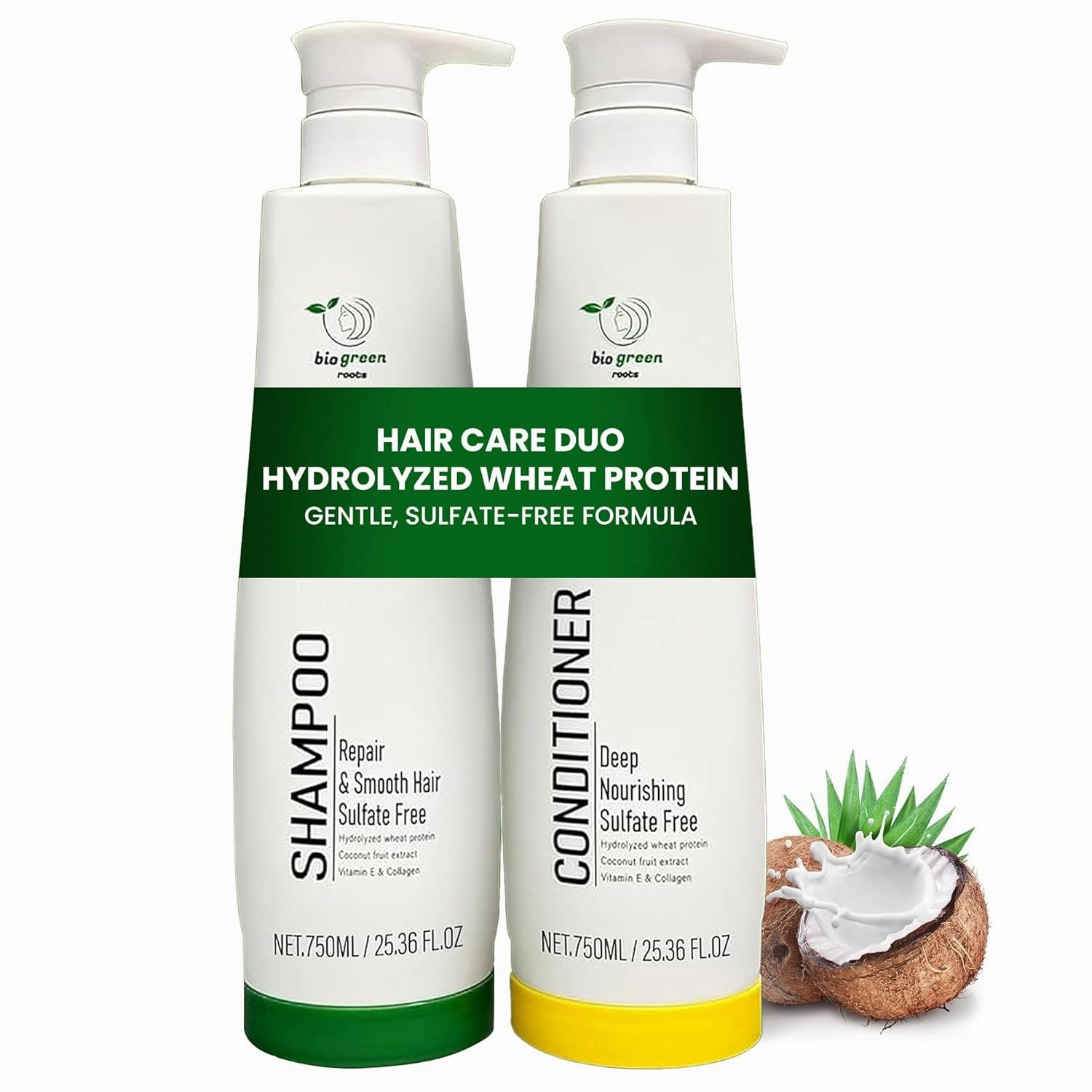 Shampoo & Conditioner - Sulfate-Free Hair Care with Hydrolyzed Wheat Protein, Coconut Fruit Extract, Vitamin E & Collagen - Deep Nourishing Duo for All Hair Types -(2 bottles x 750 ml)
