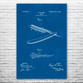 Shaving Straight Razor Poster Print, Barber Shop Decor, Barber Gift, Bathroom Wall Art, Shaving Gift, Fashion Decor Blueprint (8 inch x 10 inch)
