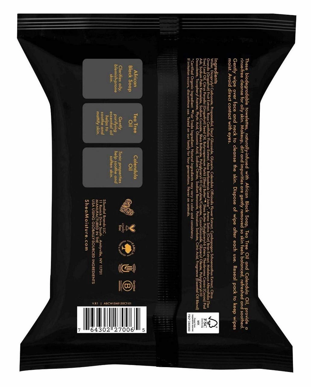 SHEA MOISTURE African Black Soap Facial Wipes 30 Count (3 Pieces)
