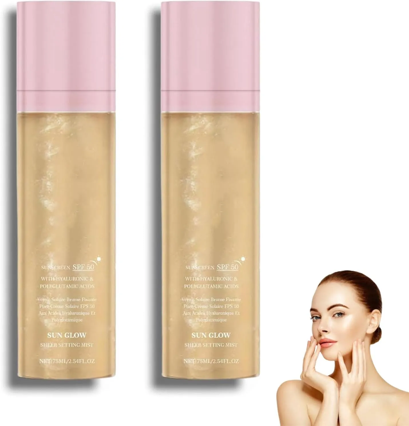 Sheer Setting Mist Sunscreen SPF 50, Broad Shimmering Body Oil Mist, Hydrating Makeup-Friendly Glow Spray (2 PCS) 75ML *2