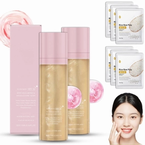 Sheer Setting Mist Sunscreen Spf 50, UV Protection & Anti-Pollution, Hydrating Makeup-Friendly Glow Spray, with 3 pieces hydrating mask, for Face & Body (2PCS)