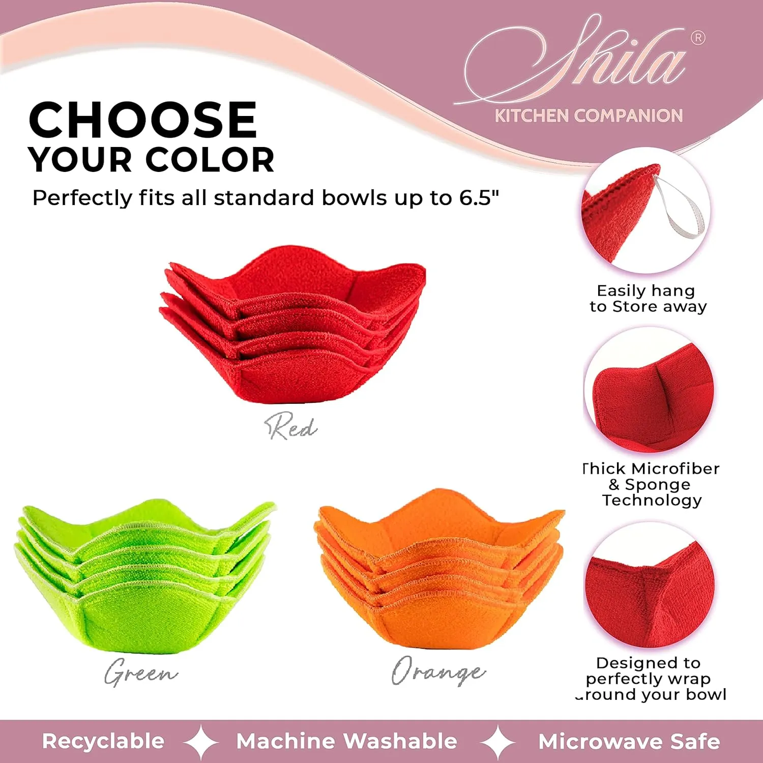 SHILA Bowl Cozy, Green Set of Microwave-Safe Hot Bowl Holder to Keep Your Hands Cool and Your Food Warm, Polyester & Sponge Heat Resistant Dish Pads for Soup, Rice and Pasta Bowls