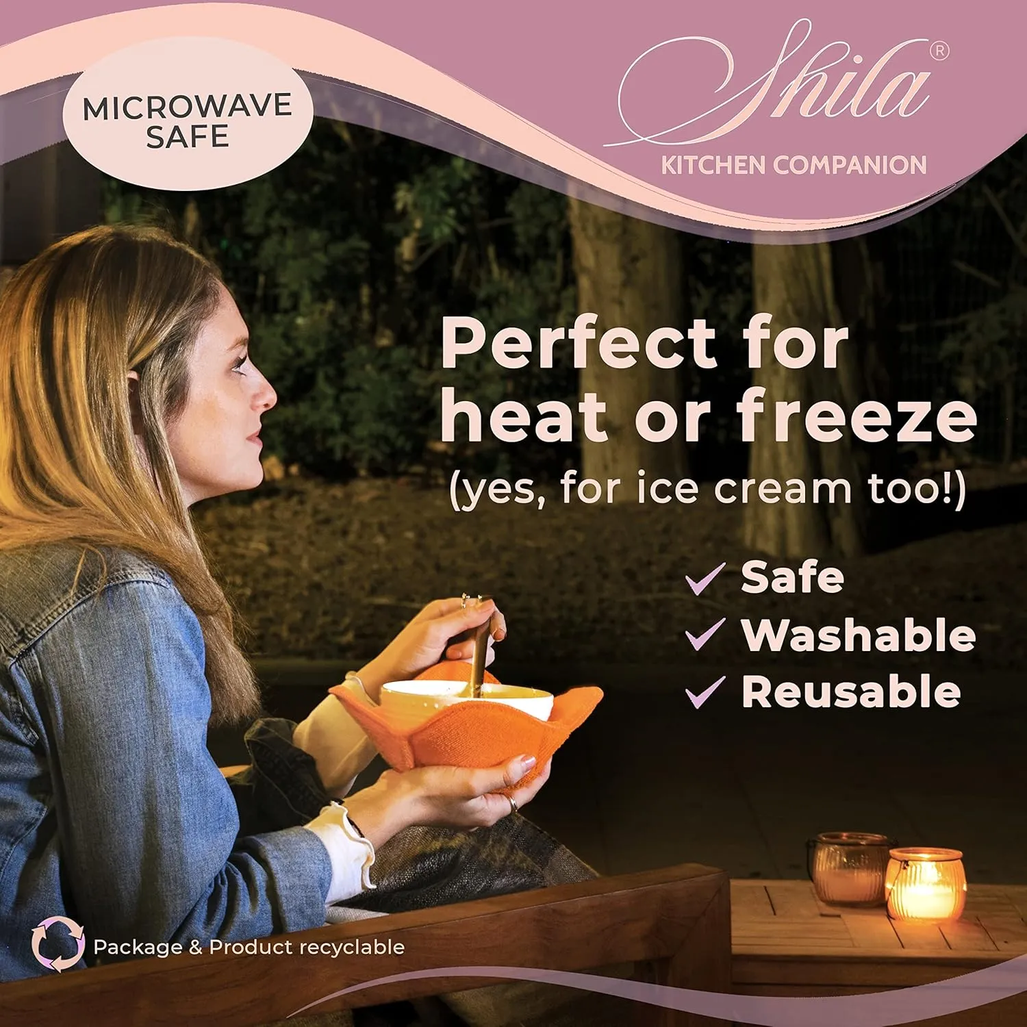 SHILA Bowl Snuggies, Colorful Set of Microwave Safe Bowl Holders to Keep Hands Cool and Meal Warm, Polyester & Sponge Heat Resistant Cozies for Soup, Rice and Pasta