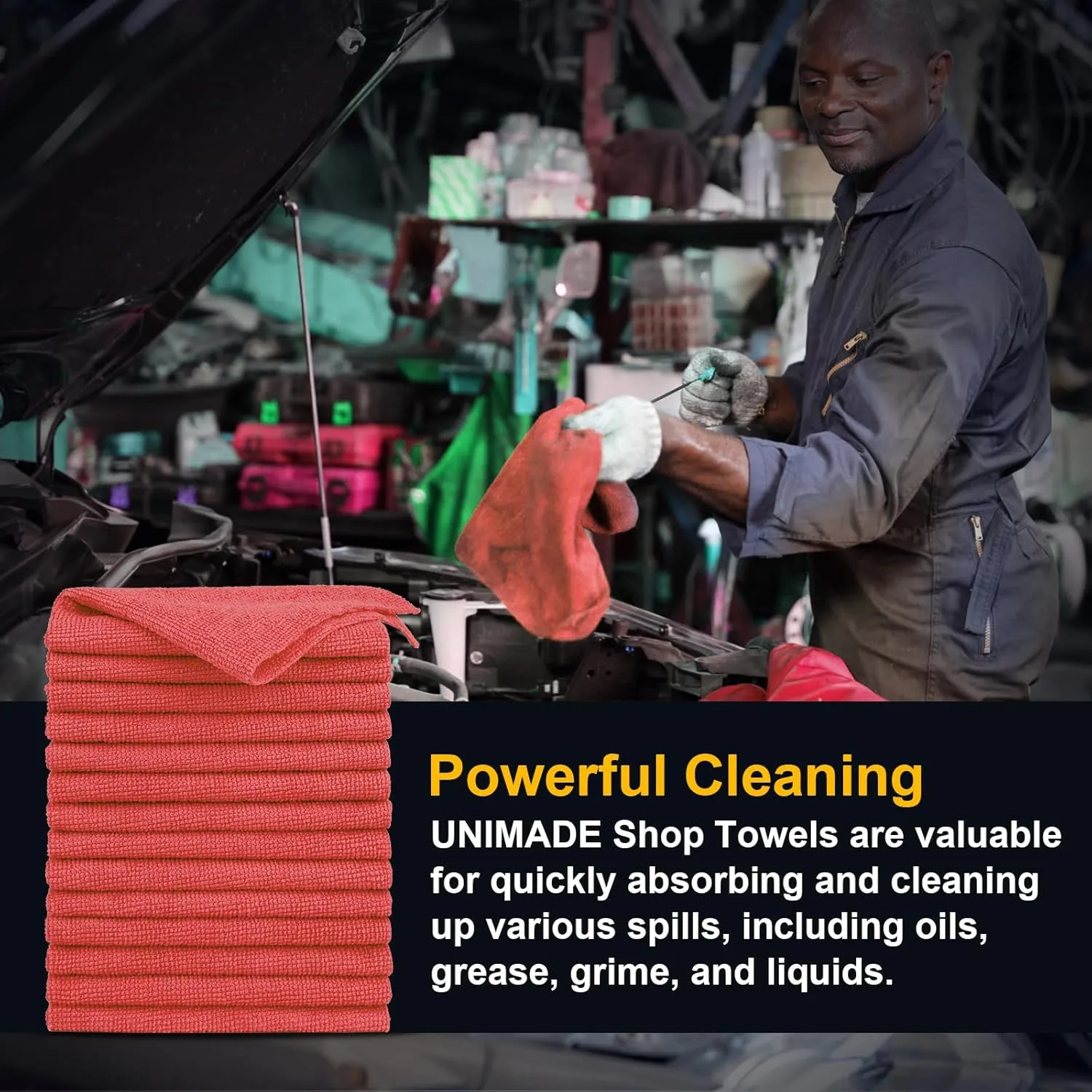 Shop Towel Rag, 200 Pack Reusable Rags Bulk Microfiber Cleaning Cloth Lint Free Towels for Car Kitchen Automotive Bar Mechanic Restaurant Garage, 11.5"x 11.5", Red