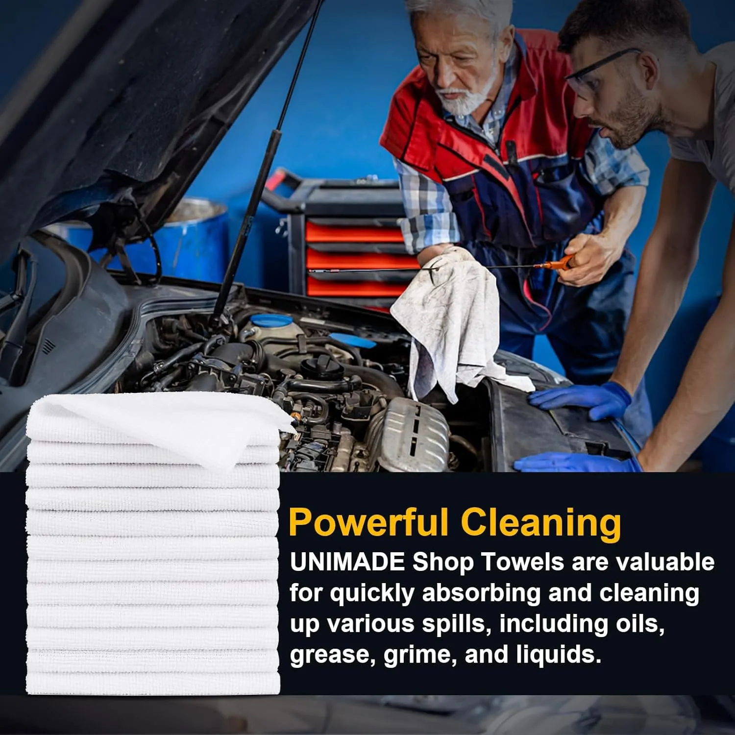 Shop Towel Rags, 50 Pack Reusable Shop Rags Bulk Microfiber Cleaning Cloth Lint Free Cleaning Towels for Car Kitchen Automotive Bar Mechanic Restaurant Garage, 11.5"x 11.5", White