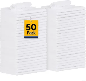 Shop Towel Rags, 50 Pack Reusable Shop Rags Bulk Microfiber Cleaning Cloth Lint Free Cleaning Towels for Car Kitchen Automotive Bar Mechanic Restaurant Garage, 11.5"x 11.5", White