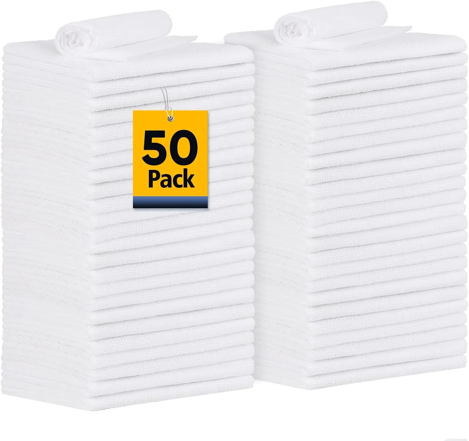 Shop Towel Rags, 50 Pack Reusable Shop Rags Bulk Microfiber Cleaning Cloth Lint Free Cleaning Towels for Car Kitchen Automotive Bar Mechanic Restaurant Garage, 11.5"x 11.5", White