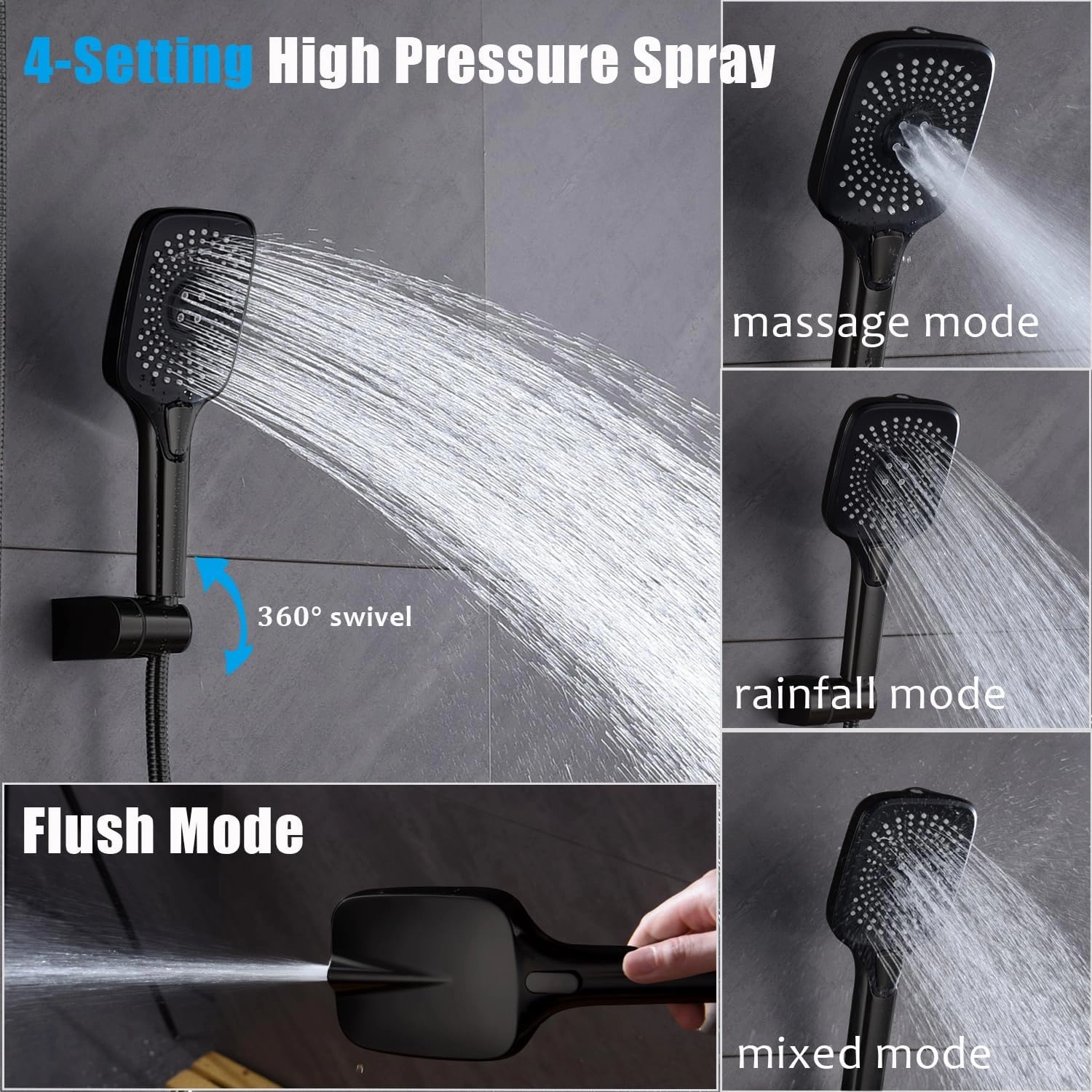 Shower Faucet Set Matte Black Rough-in Anti-Scald Pressure Balanced Valve Body Modern Luxury Wall Mounted 10 Inch Rain Mixer Shower System (Matte Black)