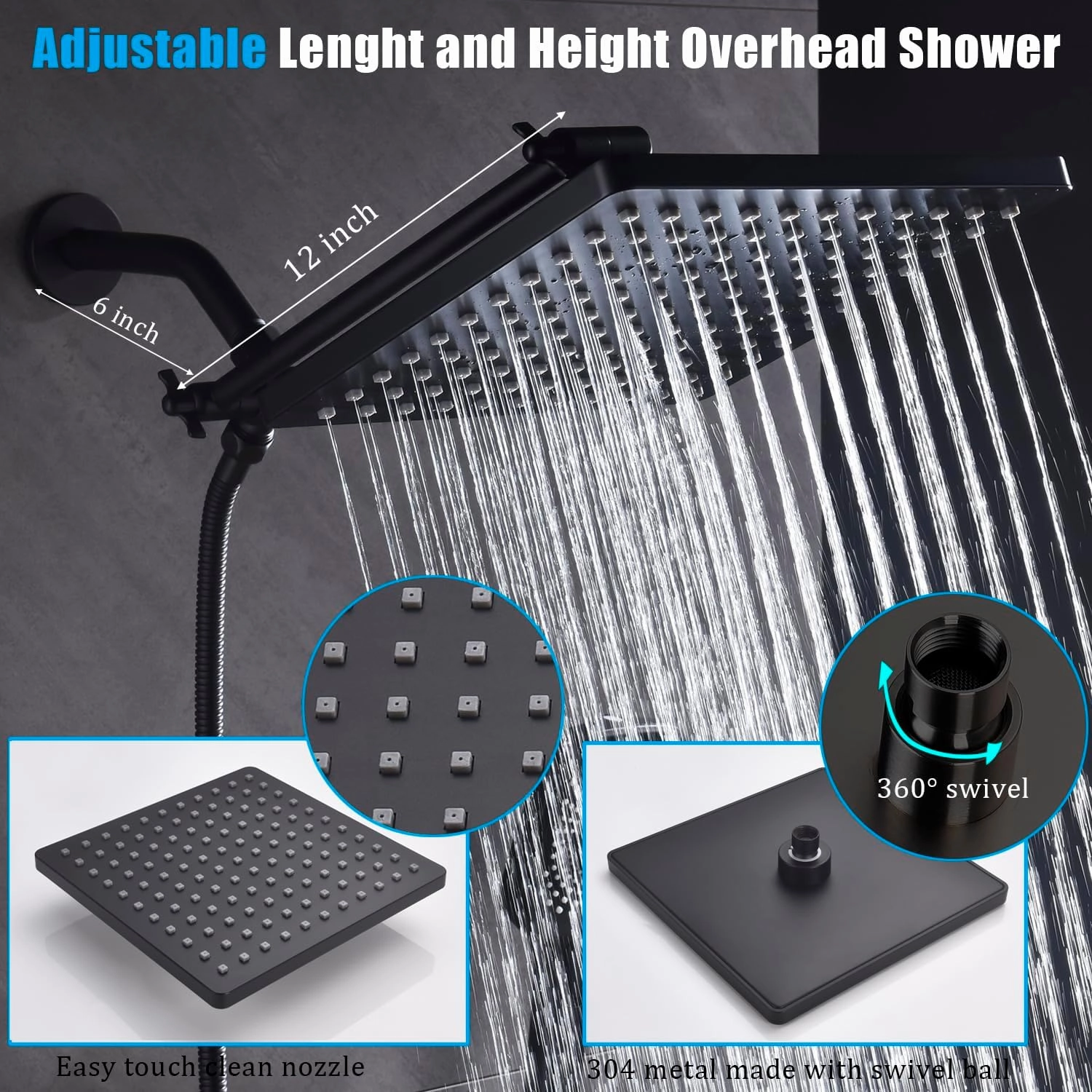 Shower Faucet Set Matte Black Rough-in Anti-Scald Pressure Balanced Valve Body Modern Luxury Wall Mounted 10 Inch Rain Mixer Shower System (Matte Black)