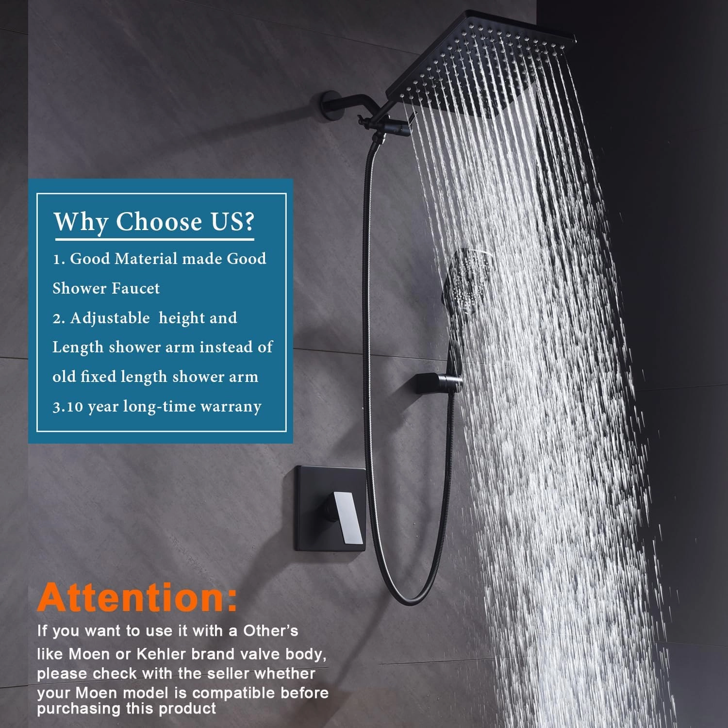 Shower Faucet Set Matte Black Rough-in Anti-Scald Pressure Balanced Valve Body Modern Luxury Wall Mounted 10 Inch Rain Mixer Shower System (Matte Black)