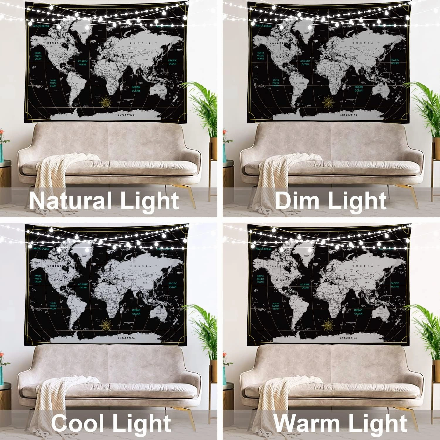 Shrahala Scratch Travel World Map Tapestry Wall Hanging for Kids Student, Europe Usa World Geographical Distribution Educational Tapestry for School Classroom Dorm Room Bedroom 39.1"L x 59.1"W,Black
