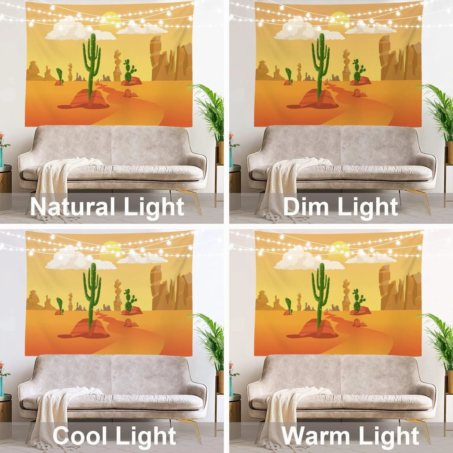 Shrahala Western Cartoon desert Wall Tapestry, Orange Desert landscape with cactus Wall Hanging Large Tapestry Decoration Polyester Fiber White Hem Around for Dorm Room Bedroom 59.1 x 82.7 in