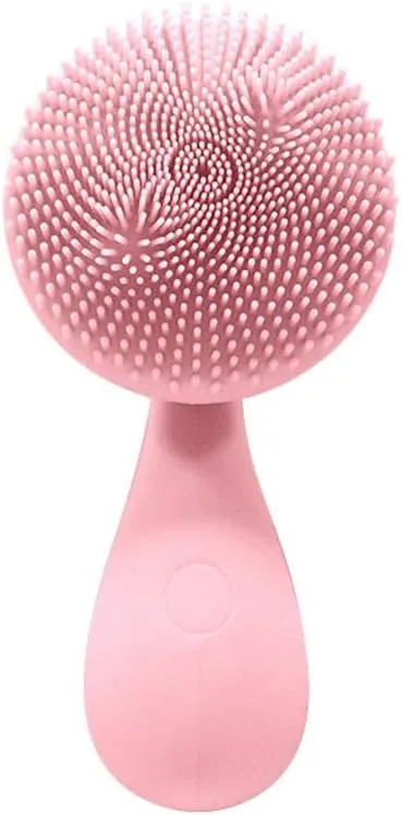 Silicone Face Exfoliator, Facial Cleansing Brush, Skin-Friendly Tri-Zone Brush Head Multi-Frequency Control, for Exfoliating, Massaging Deep Cleansing,Pink