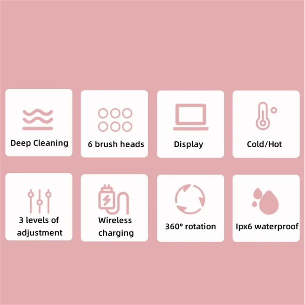 Silicone Face Scrubber, Exfoliating Face Scrubber, 6 Different Brush Heads 3 Levels of Adjustment High Definition Display, for Mom Wife Best Friend,White