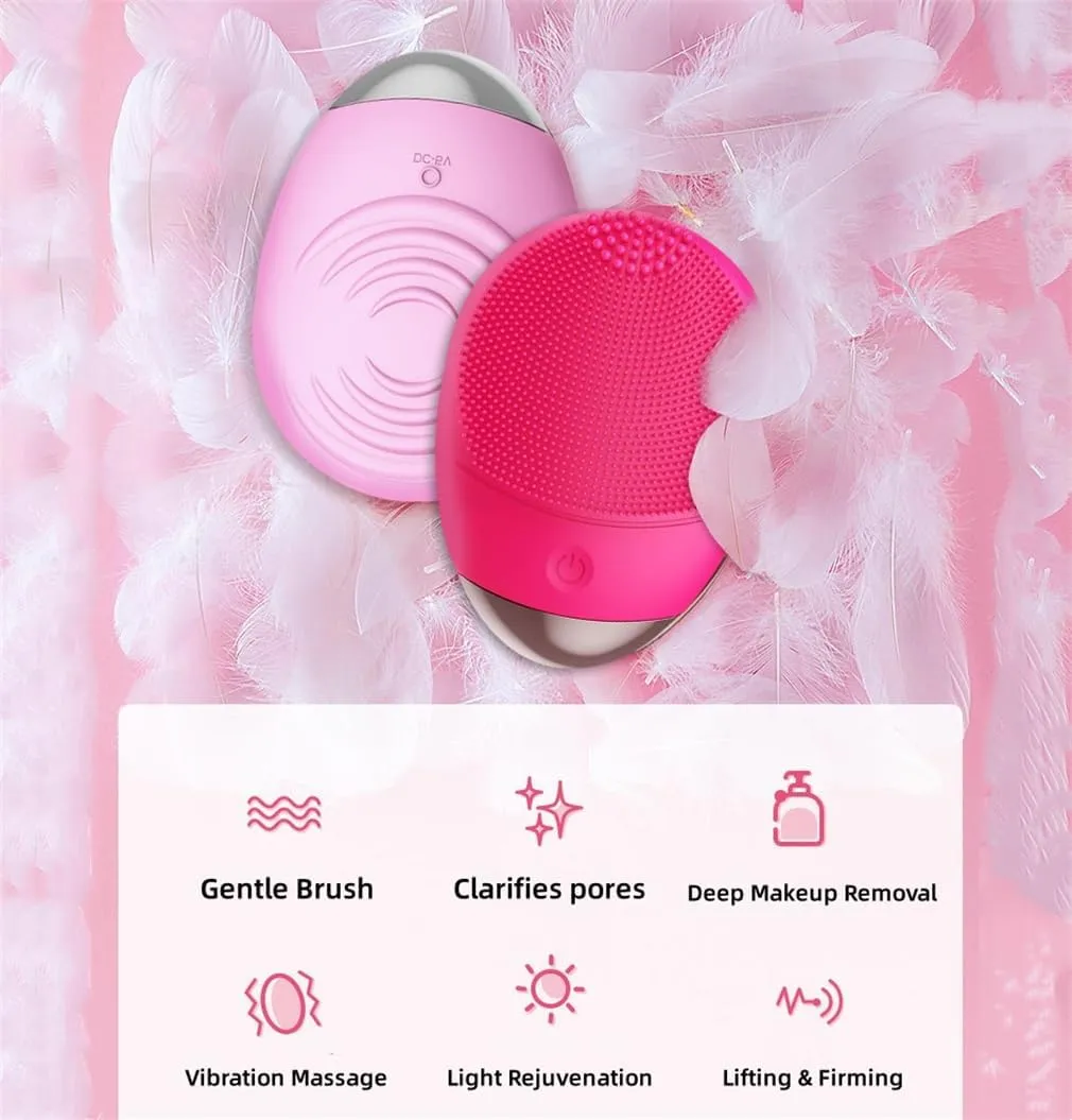 Silicone Face Scrubber, Facial Massager, Deep Makeup Removal Vibrating Massage Gentle Rejuvenation and Lifting Firming, for Mom Wife Best Friend,Pink