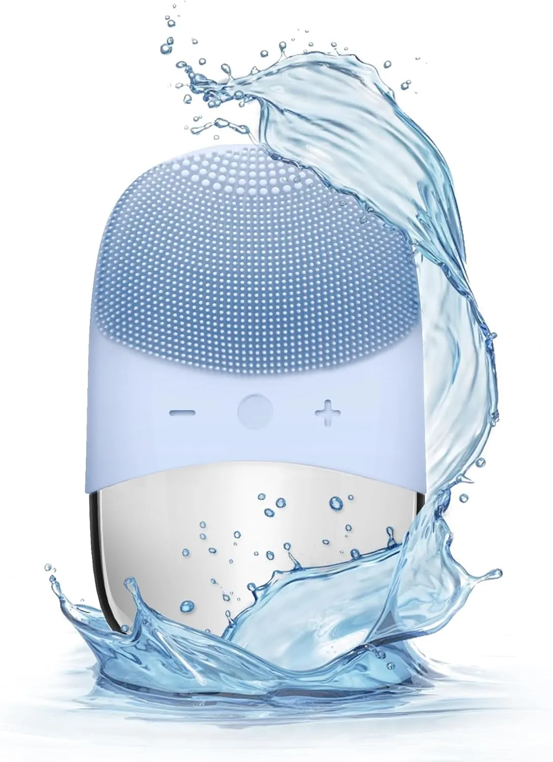 Silicone Face Scrubber, SIWIEY IPX7 Waterproof Sonic Facial Cleansing Brush, USB Rechargeable Sonic Massage Face Brush for Deep Cleansing, Gentle Exfoliating and Massaging (Blue)