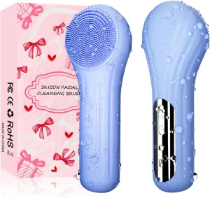 Silicone Face Scrubber, Waterproof Electric Facial Cleansing Brush for Men & Women, Rechargeable Face Scrubber with 5 Modes for Deep Cleansing, Exfoliating, Massage (Blue)