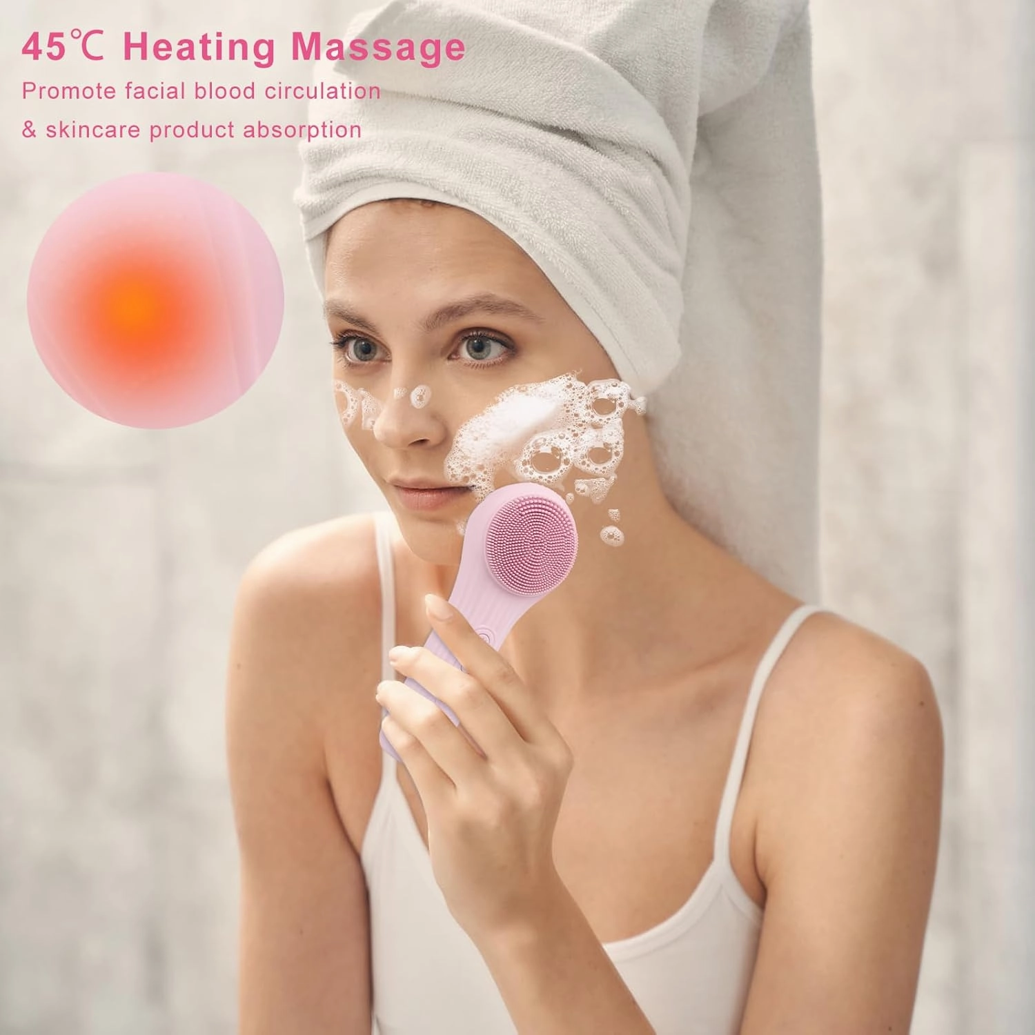 Silicone Face Scrubber Exfoliator, Silicone Face Wash Brush for Men & Women, Ipx7 Waterproof Rechargeable Facial Cleaner for Deep Cleansing, Exfoliating, Massage Face Scrubber (Pink)