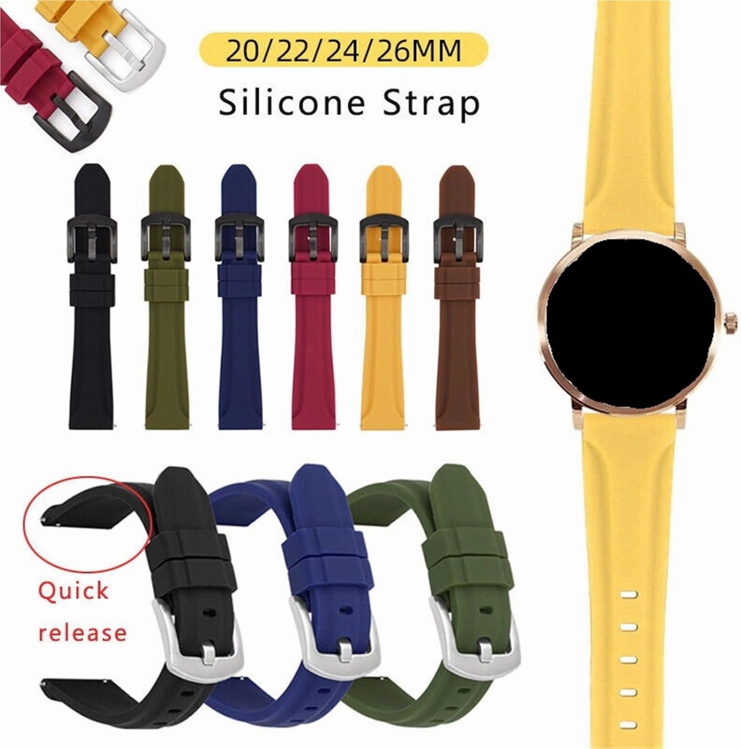 Silicone Watch Straps Quick Release Replacement Bands Men Women Universal Wristband