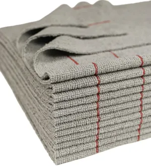 Silver-Embedded Microfiber Towels, Edgeless, Lint-Free, Odor-Resistant, Ultra Absorbent, Streak-Free Cleaning for Auto, Home, Kitchen, Glass & Electronics, 16x16 in, 12-Pack, Red Stripes