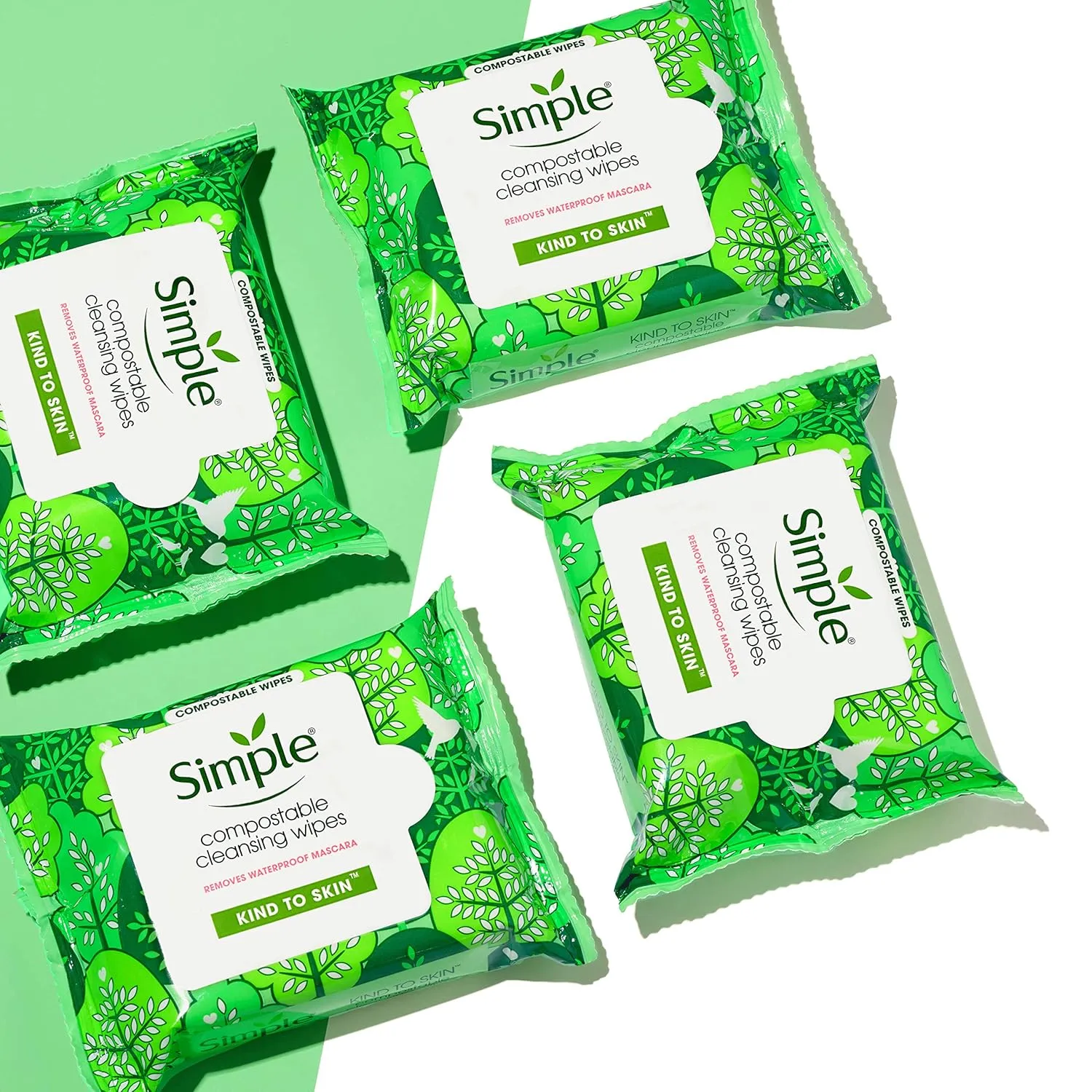 Simple Kind to Skin Cleansing Facial Wipes for Removing Makeup Compostable No Artificial Perfume or Color, Paraben Free, Phthalate Free 25 Count 4 Pack