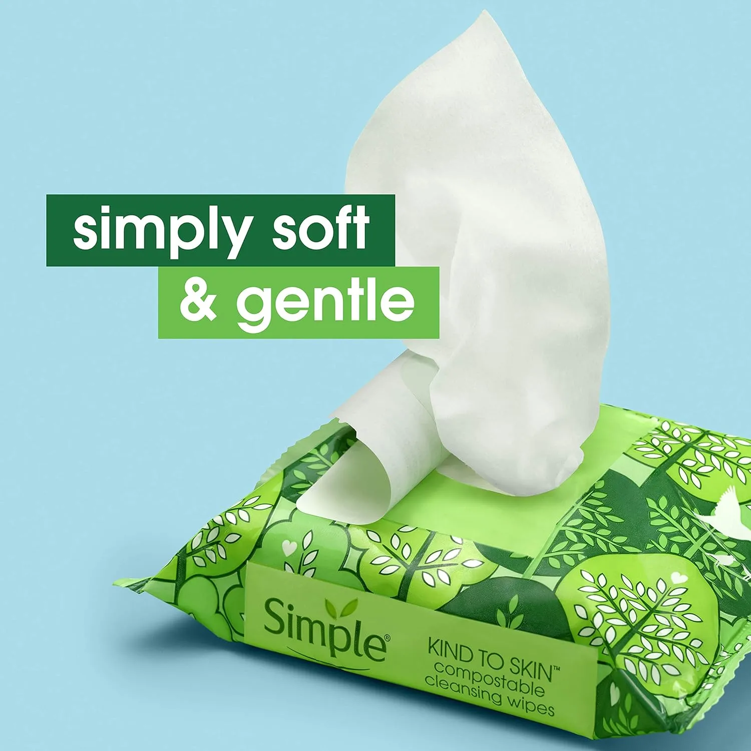 Simple Kind to Skin Cleansing Facial Wipes for Removing Makeup Compostable No Artificial Perfume or Color, Paraben Free, Phthalate Free 25 Count 4 Pack
