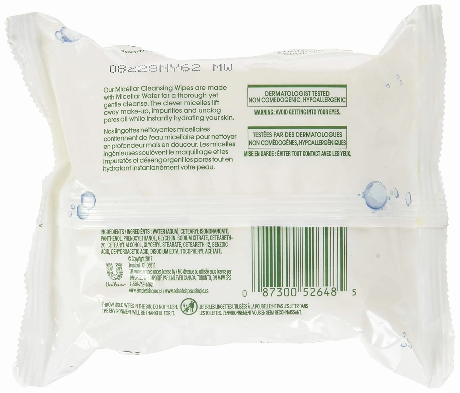 Simple Micellar Makeup Remover Wipes 25 Count (3 Pack)