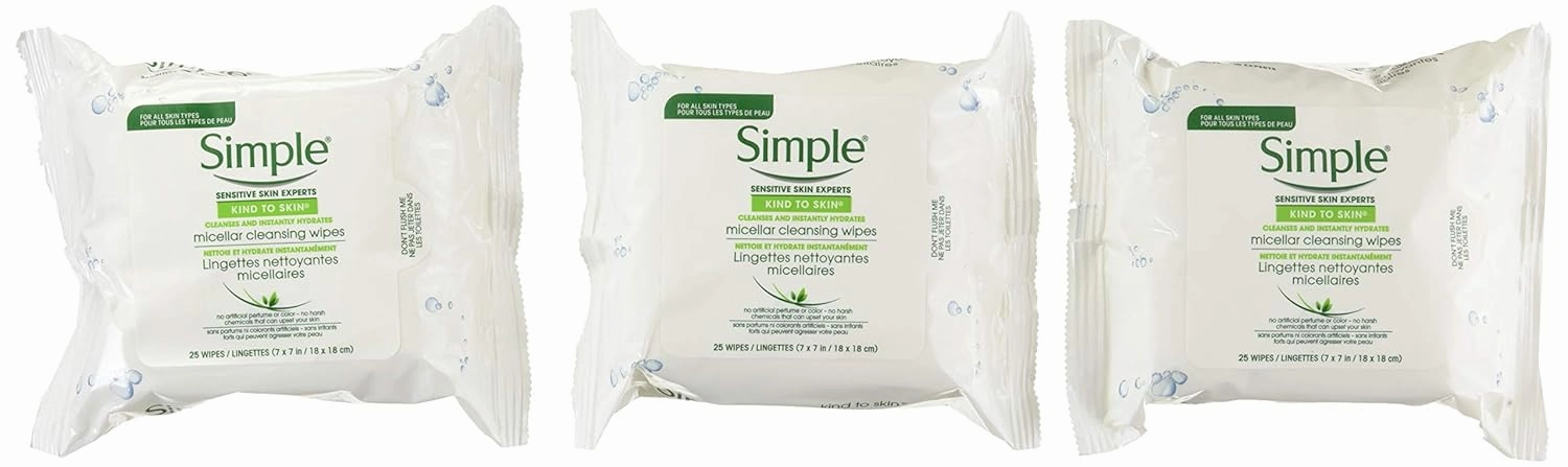 Simple Micellar Makeup Remover Wipes 25 Count (3 Pack)
