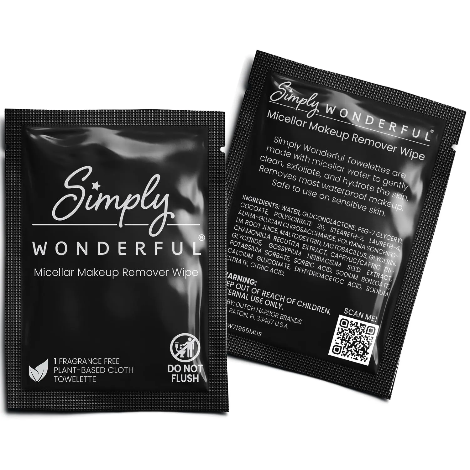 Simply Wonderful 100 Count Biodegradable Makeup Remover Wipes, Micellar Water, Plant-Based, Individually Wrapped, 5" x 7"