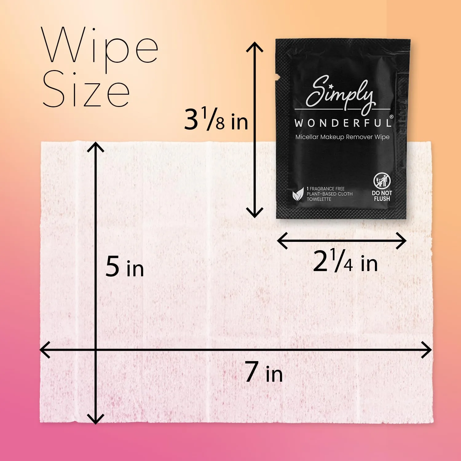 Simply Wonderful 100 Count Biodegradable Makeup Remover Wipes, Micellar Water, Plant-Based, Individually Wrapped, 5" x 7"