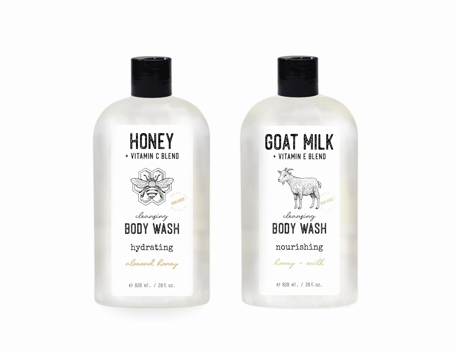 Skin Verse Cleansing Body Wash Set, Honey   Vitamin C, Goat Milk   Vitamin E, Two 28 fl. oz | Home and Body Co