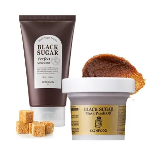 SKINFOOD Black Sugar Exfoliating & Hydrating Duo – Deep Cleansing Foam & Nourishing Wash-Off Mask for Smooth, Radiant, and Refreshed Skin