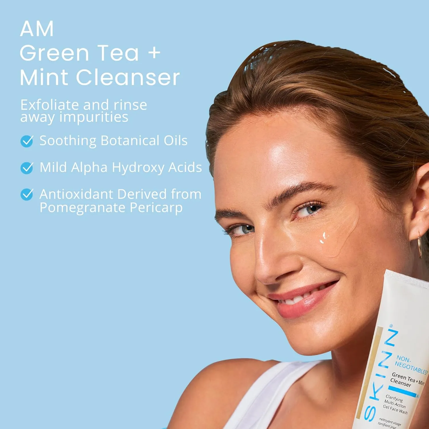 SKINN Day & Night Face Wash for Women & Men - Refreshing Green Tea & Mint Infusion, Nourishing Olive & Enzyme Formula - Complete AM/PM Cleanser Set for Hydrated