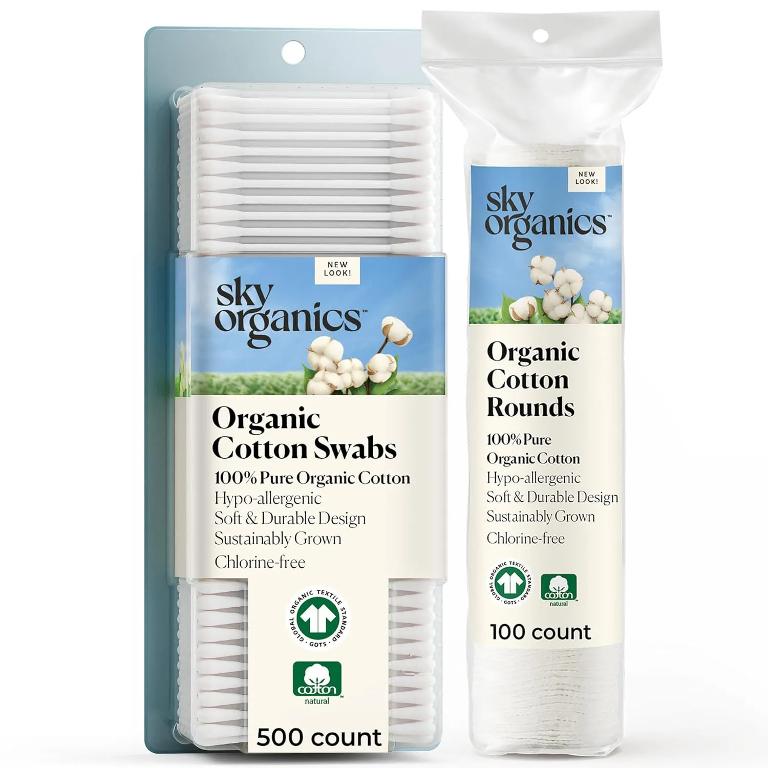 Sky Organics - Cotton Swabs 500 & Cotton Rounds 100