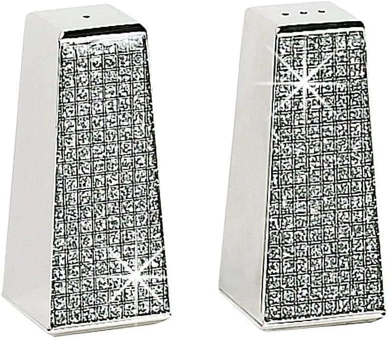 Skyway Sparkling Salt and Pepper Shakers Set Dispenser - Fancy Glitter Bling Formal Silver Sparkling Salt and Pepper Shaker For All Occasions, Professional Premium Commercial Quality