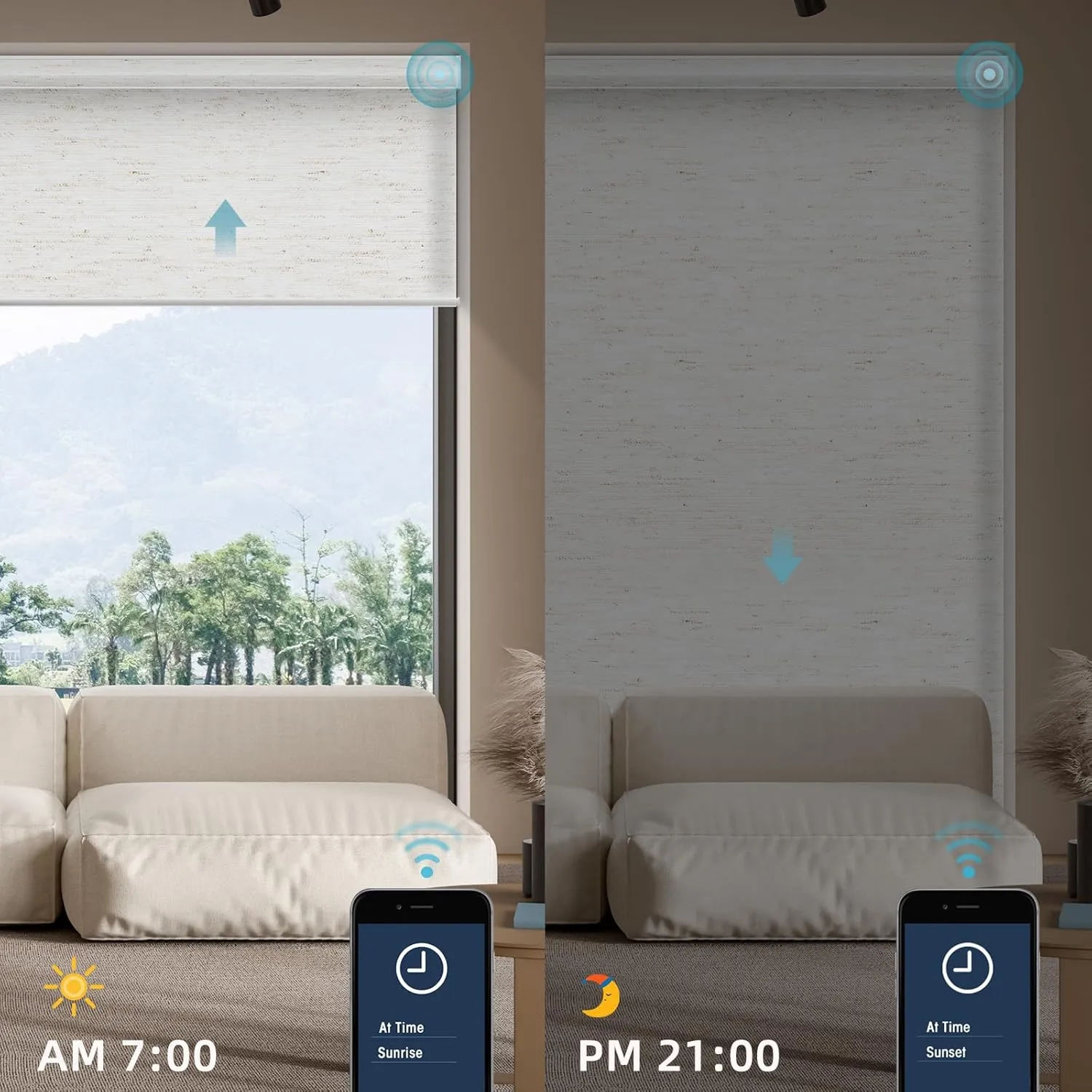 SmartWings Motorized Smart Blinds for Windows in Light Filtering, Electric Remote Roller Shades Compatible with Alexa/Google Home/Homekit, Custom Up to 110”W x 148”H, Linen Translucent White