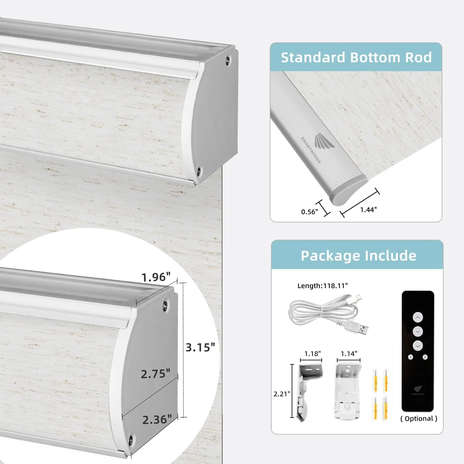 SmartWings Motorized Smart Blinds for Windows in Light Filtering, Electric Remote Roller Shades Compatible with Alexa/Google Home/Homekit, Custom Up to 110”W x 148”H, Linen Translucent White