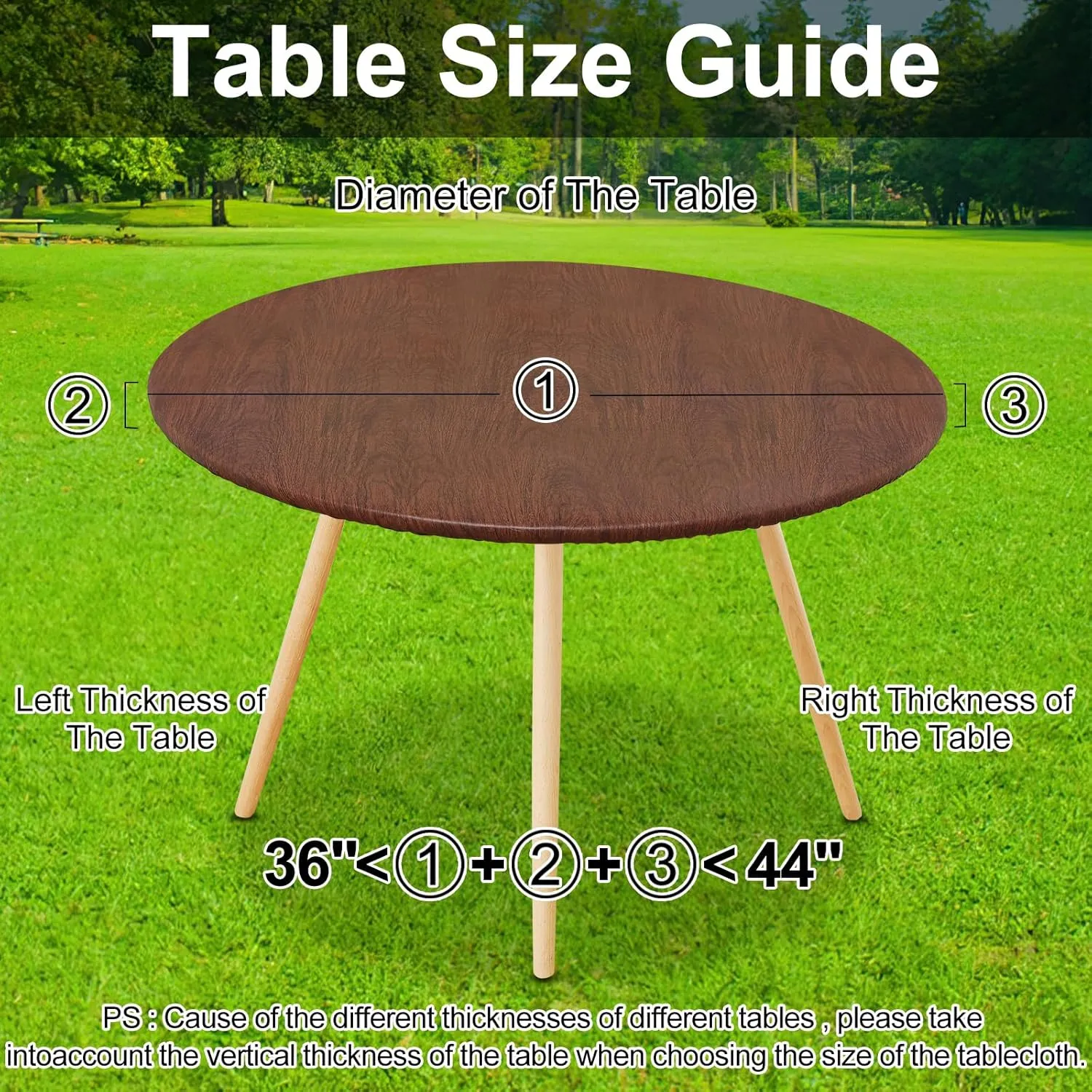 Smiry Round Picnic Tablecloth, Waterproof Elastic Fitted Table Covers for 36" - 44" Tables, Wipeable Flannel Backed Vinyl Tablecloths for Camping, Indoor, Outdoor, Brown