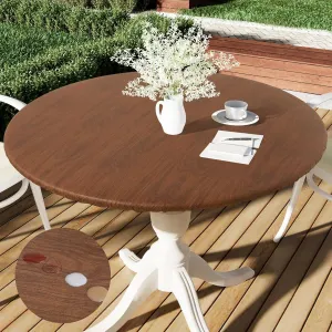 Smiry Round Picnic Tablecloth, Waterproof Elastic Fitted Table Covers for 36" - 44" Tables, Wipeable Flannel Backed Vinyl Tablecloths for Camping, Indoor, Outdoor, Brown