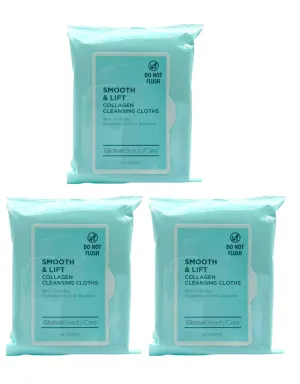 Smooth cleansing cloth. Lift Collagen Cleansing Cloths with Peptides and Hyaluronic Acid, 25 Count, Pack of 3